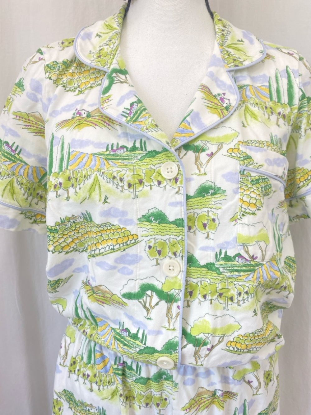 BedHead Pajamas "Wine Country" vineyard Green White Stretch Jersey Cropped MED - Picture 13 of 17